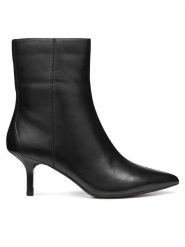 Geox Botki D Kleopy D56YBB 000TU C9999 Czarny. Czarne botki damskie Geox, bez wzorów, ze skóry, bez obcasa, na szpilce, bez zapięcia. Za 699.99 zł.