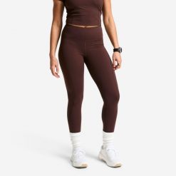 Legginsy fitness damskie Domyos wysoki stan. Brązowe legginsy damskie DOMYOS, bez wzorów, z elastanu. Za 119.99 zł.