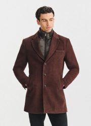 PAKO LORENTE - Brązowy płaszcz męski z odpinanym kołnierzem. Brązowe płaszcze męskie Pako Lorente, na jesień, m, bez wzorów, z poliesteru, bez kołnierzyka, bez kaptura. Za 699.99 zł.