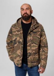 Kurtka przejściowa męska Pitbull z kapturem Fallon. Zielone kurtki męskie PITBULL, m, z aplikacjami, z bawełny, militarne, z kapturem. Za 349.00 zł.