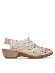 Rieker Sandały 47156-43 Beżowy. Brązowe sandały damskie Rieker, bez wzorów, ze skóry, bez obcasa, na koturnie, bez zapięcia. Za 219.99 zł.