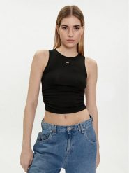 Tommy Jeans Top DW0DW17893 Czarny Slim Fit. Czarne topy damskie Tommy Jeans, xl, bez wzorów, z jeansu, bez kołnierzyka, bez ramiączek. Za 189.99 zł.