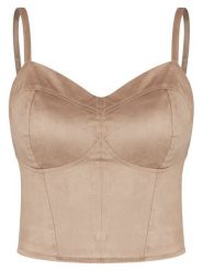 Guess Top W6RH03 WJ472 Beżowy Slim Fit. Brązowe topy damskie Guess, xs, z aplikacjami, z syntetyku, bez kołnierzyka, bez ramiączek. Za 299.99 zł.