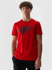 4F T-shirt regular z nadrukiem męski - czerwony L. Czerwone t-shirty męskie 4F, l, bez wzorów, z bawełny, bez kołnierzyka, bez ramiączek. W wyprzedaży za 29.99 zł.