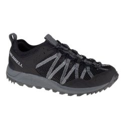 Buty turystyczne męskie Merrell Wildwood Aerosport. Czarne buty zimowe męskie Merrell, bez wzorów, bez obcasa, bez zapięcia. Za 359.99 zł.