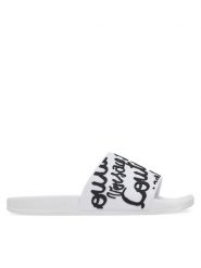 Versace Jeans Couture Klapki 78VA3SQ1 Biały. Białe klapki damskie Versace Jeans Couture, bez wzorów, z jeansu, bez obcasa, bez zapięcia. Za 319.99 zł.