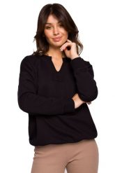 Efektowna Bluza z Wycięciem przy Dekolcie - Czarna. Czarne bluzy damskie MOE, l, bez wzorów, z bawełny, bez ramiączek, bez kaptura. Za 204.90 zł.