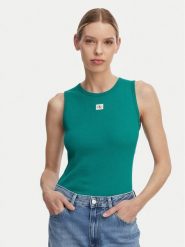Calvin Klein Jeans Top LV047F246G Zielony ciemny Slim Fit. Zielone topy damskie Calvin Klein Jeans, l, bez wzorów, z bawełny, bez kołnierzyka, bez ramiączek. Za 169.99 zł.