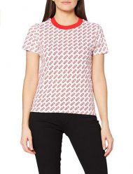 DAMSKI T-SHIRT WRANGLER SS AOP TEE FLAME RED W7ZD-D3-R06 112132197. Czerwone t-shirty damskie Wrangler, s, bez wzorów, bez kołnierzyka, bez ramiączek. Za 69.99 zł.