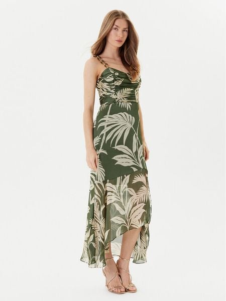 Guess Sukienka letnia W5YK64 WCWF2 Zielony Regular Fit. Zielone sukienki damskie Guess, na lato, z aplikacjami, z syntetyku, bez kołnierzyka, bez ramiączek. Za 479.99 zł.