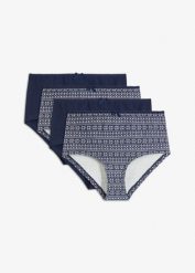 Figi maxi panty z bawełny organicznej (4 pary). Niebieskie majtki damskie bonprix, z bawełny. Za 62.99 zł.