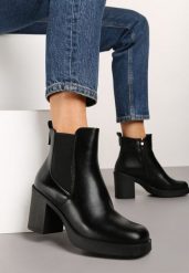 Czarne Botki Sztyblety na Słupku z Gumką Enelavia. Czarne botki damskie Renee, bez wzorów, z jeansu, eleganckie, bez obcasa, na obcasie, bez zapięcia. Za 179.99 zł.