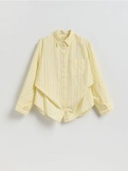 Bawełniana koszula w paski - jasnożółty. Żółte koszule damskie Reserved, l, bez wzorów, z bawełny, bez kołnierzyka, bez ramiączek. Za 139.99 zł.