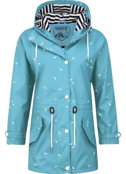 Płaszcz damski Pro-X Elements Marly. Niebieskie płaszcze damskie PRO-X ELEMENTS, bez wzorów, z materiału, bez kołnierzyka, z kapturem. Za 407.50 zł.