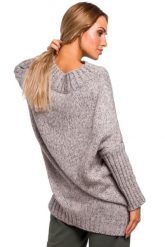 Sweter damski oversize z wełną melanżowy szary. Szare swetry nierozpinane damskie Polskie swetry, na zimę, l, bez wzorów, z dzianiny, biznesowe, bez kołnierzyka, bez ramiączek. Za 275.00 zł.