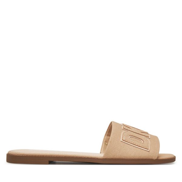 Klapki DKNY. Brązowe klapki damskie DKNY, bez wzorów, bez obcasa, bez zapięcia. Za 189.99 zł.