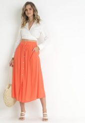 Pomarańczowa Spódnica Maxi z Guzikami i Gumką w Pasie Aurorsa. Brązowe spódnice damskie Born2be, na co dzień, l, bez wzorów, eleganckie, maxi, dopasowane. Za 59.99 zł.