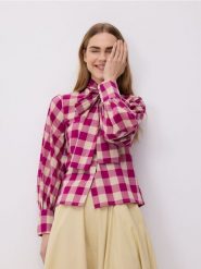 Koszula z ozdobnym wiązaniem - wielobarwny. Koszule damskie Reserved, l, bez wzorów, z bawełny, bez kołnierzyka, bez ramiączek. W wyprzedaży za 119.99 zł.