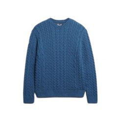Sweter w warkocze Superdry Jacob. Niebieskie swetry męskie Superdry, na jesień, m, bez wzorów, ze splotem, eleganckie, bez kołnierzyka, bez ramiączek. Za 383.10 zł.