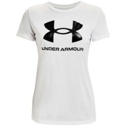 Koszulka damska z krótkimi rękawami UA Rival Logo Under Armour 1356305. Białe bluzki damskie Under Armour, bez wzorów, sportowe, bez kołnierzyka, bez ramiączek. Za 129.99 zł.