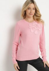 Różowy Sweter z Wiskozą Modalem i Aplikacjami 3D Esalttia. Czerwone swetry nierozpinane damskie Born2be, na zimę, m, z aplikacjami, z jeansu, eleganckie, bez kołnierzyka, bez ramiączek. Za 84.99 zł.
