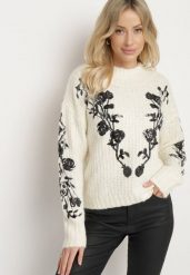 Jasnobeżowy Sweter z Wełną Ozdobiony Haftem i Cekinami Siledi. Brązowe swetry nierozpinane damskie Born2be, m, bez wzorów, z wełny, eleganckie, bez kołnierzyka, bez ramiączek. Za 149.99 zł.