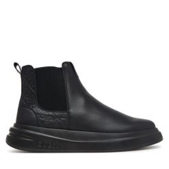 Sztyblety Guess. Czarne botki męskie Guess, z aplikacjami, bez obcasa, bez zapięcia. Za 674.99 zł.