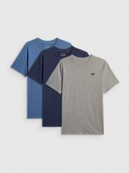4F T-shirt regular gładki męski (3-pack) - szary+czarny+granatowy S. Czarne t-shirty męskie 4F, m, bez wzorów, z bawełny, bez kołnierzyka, bez ramiączek. Za 129.99 zł.