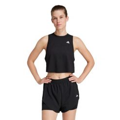 Damski tank top adidas Workout Essentials Boxy. Czarne topy damskie Adidas, bez wzorów, sportowe, bez kołnierzyka, bez ramiączek. Za 148.50 zł.