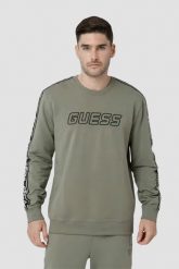 GUESS Zielona męska bluza z lampasami Arlo Cn, Rozmiar M. Zielone bluzy męskie Guess, l, z aplikacjami, bez ramiączek, bez kaptura. W wyprzedaży za 270.99 zł.