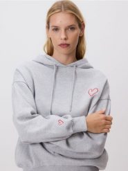 Bluza z haftem - jasnoszary. Szare bluzy damskie Reserved, l, bez wzorów, z bawełny, bez ramiączek, bez kaptura. Za 119.99 zł.
