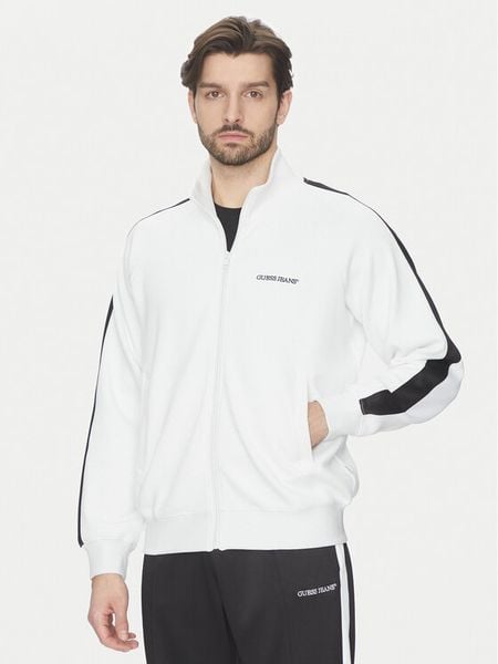 Guess Jeans Golf M5GQ29 KB212 Biały Regular Fit. Białe swetry męskie Guess Jeans, m, z aplikacjami, z jeansu, bez kołnierzyka, bez ramiączek. Za 229.99 zł.