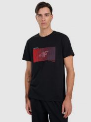 4F T-shirt regular z nadrukiem męski - czarny XXL. Czarne t-shirty męskie 4F, m, bez wzorów, z bawełny, bez kołnierzyka, bez ramiączek. Za 69.99 zł.