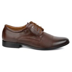 Olivier Buty męskie eleganckie skórzane 271T2 brązowe. Brązowe buty wizytowe męskie bez wzorów, z materiału, bez obcasa, bez zapięcia. Za 367.89 zł.