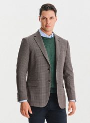 PAKO LORENTE – Wełniana marynarka w drobną kratę. Brązowe garnitury męskie Pako Lorente, m, bez wzorów, z poliesteru, casualowe, bez kołnierzyka, bez ramiączek. Za 699.99 zł.