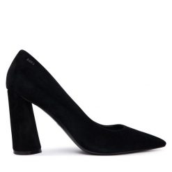 Czółenka BOSS. Czarne czółenka damskie Boss, bez wzorów, bez obcasa, bez zapięcia. Za 899.99 zł.