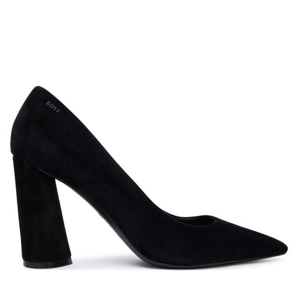 Czółenka BOSS. Czarne czółenka damskie Boss, bez wzorów, bez obcasa, bez zapięcia. Za 899.99 zł.