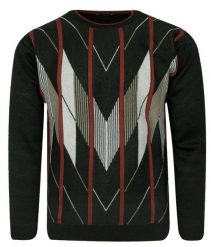 Sweter Popielato-Zielony, Wzór Geometryczny, Okrągły Dekolt (U-neck), Męski - MAX SHELDON. Szare swetry męskie Max Sheldon, l, bez wzorów, z bawełny, klasyczne, bez kołnierzyka, bez ramiączek. Za 169.00 zł.
