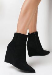 Czarne Botki na Koturnie Phincon. Czarne botki damskie Born2be, na jesień, bez wzorów, eleganckie, za kostkę, bez obcasa, na koturnie, bez zapięcia. Za 79.99 zł.