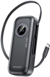 AWEI PowerBank PA-9 10000mAh 22.5W z wyciąganym kablem czarny/black. Czarne powerbanki Awei. Za 92.34 zł.