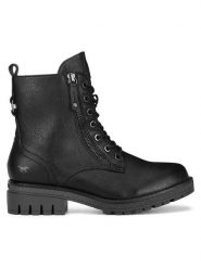 Mustang Botki 1397-501 Czarny. Czarne botki damskie Mustang, bez wzorów, z materiału, bez obcasa, na płaskiej podeszwie, bez zapięcia. Za 295.99 zł.