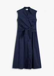 Sukienka z przewiązaniem. Brązowe sukienki damskie bonprix, bez wzorów, eleganckie, bez kołnierzyka, bez ramiączek. Za 139.99 zł.