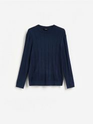 Sweter z wiskozą - granatowy. Niebieskie swetry męskie Reserved, l, bez wzorów, z dzianiny, bez kołnierzyka, bez ramiączek. Za 119.99 zł.