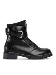 DeeZee Botki WS5169-01 Czarny. Czarne botki damskie DeeZee, bez wzorów, ze skóry, bez obcasa, na płaskiej podeszwie, bez zapięcia. Za 119.99 zł.