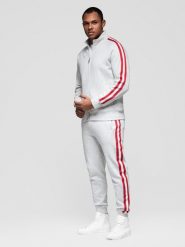 Dresowy komplet set męski bluza rozpinana + spodnie dresowe joggery - szary melanż V1. Szare bluzy sportowe męskie Ombre Clothing, m, z aplikacjami, z bawełny, bez kaptura. Za 419.99 zł.