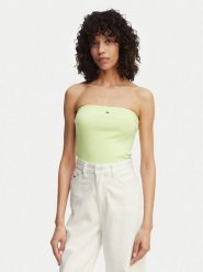 Tommy Jeans Top DW0DW22263 Zielony jasny Slim Fit. Zielone topy damskie Tommy Jeans, s, bez wzorów, z bawełny, bez kołnierzyka, bez ramiączek. Za 149.99 zł.