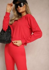 Czerwona Bluza z Bawełną ze Ściągaczami przy Rękawach i w Pasie Alberia. Czerwone bluzy damskie Renee, l, bez wzorów, z bawełny, casualowe, bez ramiączek, bez kaptura. Za 24.99 zł.