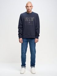 Bluza męska z nadrukiem granatowa Ecodort 403. Niebieskie bluzy męskie BIG STAR, l, bez wzorów, z bawełny, eleganckie, bez ramiączek, bez kaptura. Za 199.99 zł.