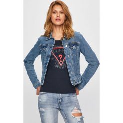 Guess Jeans - Kurtka. Niebieskie kurtki damskie Guess Jeans, s, z aplikacjami, z bawełny, bez kaptura. Za 549.90 zł.