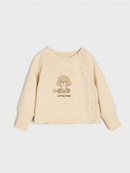 Bawełniana bluza z nadrukiem - kremowy. Białe bluzy damskie Sinsay, l, bez wzorów, z bawełny, sportowe, bez ramiączek, bez kaptura. Za 15.99 zł.